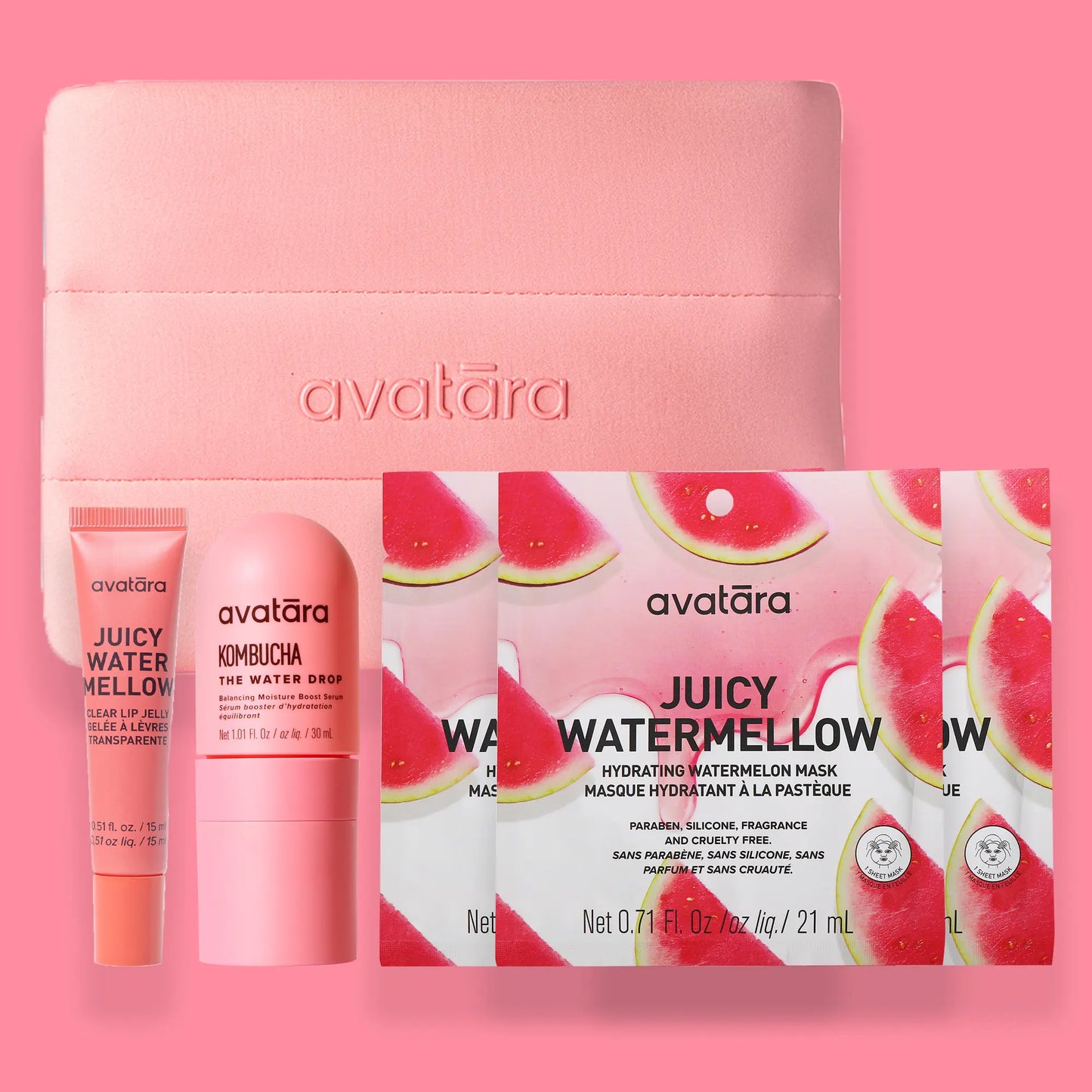 Ultimate Avatara Watermelon Bestsellers Bundle | Essential Daily Skincare Kit with Travel Bag | Advanced K-Beauty Solutions for Hydrated, Dewy Skin & Lips | Clean, Vegan, and PETA-Approved | Dermatologist-Tested for All Skin Types