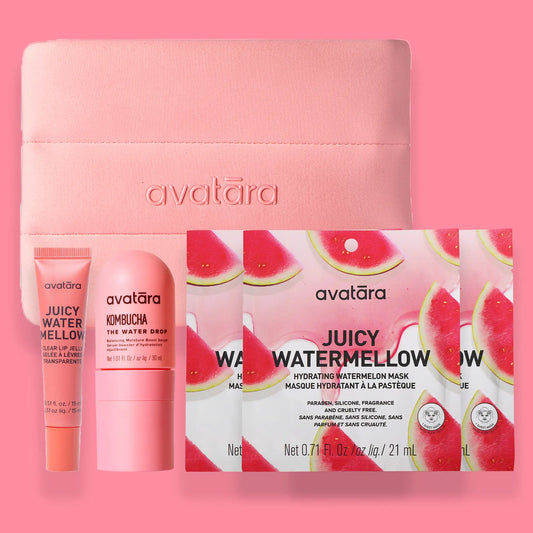 Ultimate Avatara Watermelon Bestsellers Bundle | Essential Daily Skincare Kit with Travel Bag | Advanced K-Beauty Solutions for Hydrated, Dewy Skin & Lips | Clean, Vegan, and PETA-Approved | Dermatologist-Tested for All Skin Types